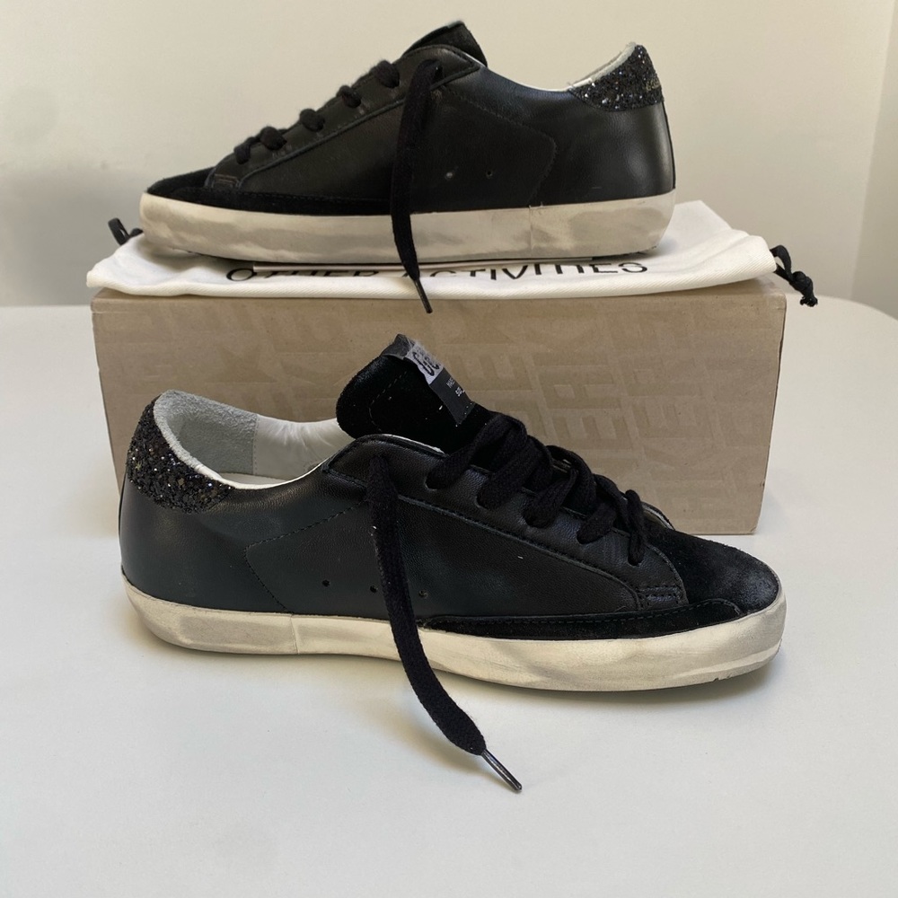 Golden Goose Superstar Sneaker Black Leather/Suede/Glitter sz 36 New in Box - Picture 7 of 15